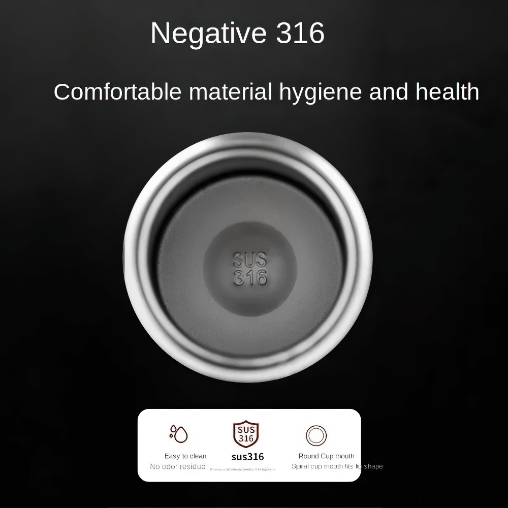 Close-up of stainless steel SUS 316 thermos lid highlighting material hygiene and comfort features for the SF3055 insulated bottle.
